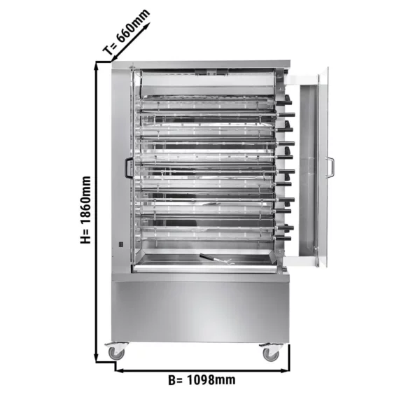 Plynový gril na kurčatá ECO s 11 ražňami pre 66 kurčiat - 1098 x 660 x 1860 mm
