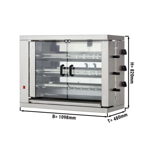 Plynový gril na kurčatá ECO s 3 ražňami pre 18 kurčiat - 1098 x 480 x 820 mm
