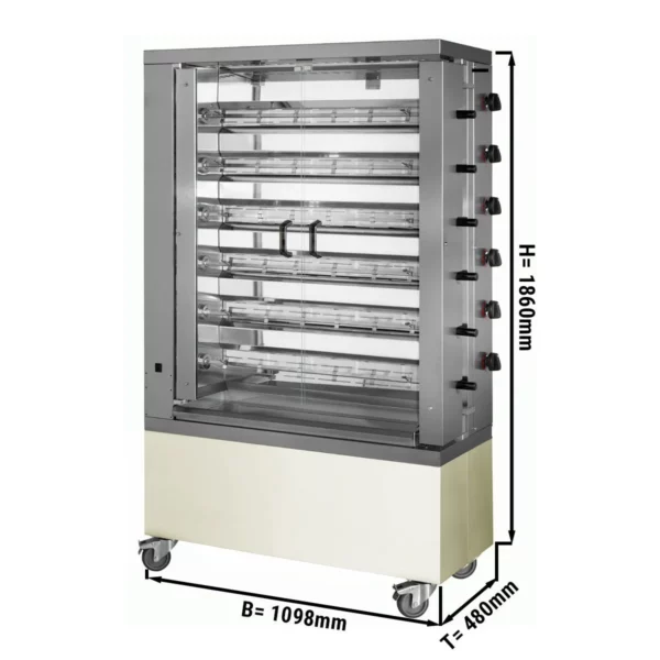Plynový gril na kurčatá ECO so 6 ražňami pre 36 kurčiat - 1098 x 480 x 1860 mm