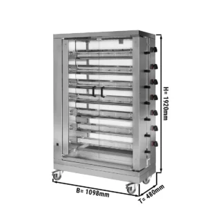 Plynový gril na kurčatá ECO so 7 ražňami pre 42 kurčiat - 1098 x 480 x 1992 mm