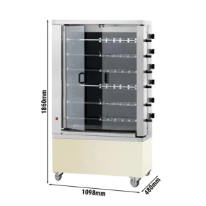Sklokeramický elektrický gril na kurčatá PREMIUM so 6 ražňami pre 36 kurčiat - 1098 x 480 x 1860 mm