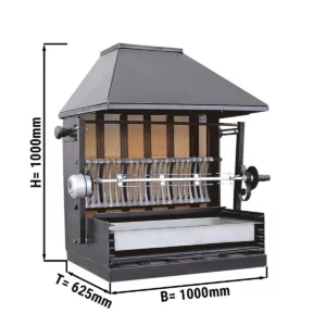 Gril na drevené uhlie s 1 ražňom pre 3 kurčatá - 1000 x 625 x 1000 mm