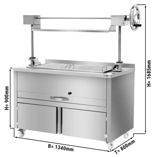 Gril na drevené uhlie - 1340 mm - s výťahom a 1 zásuvkou