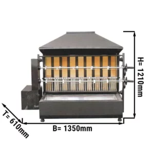 Gril na drevené uhlie s 2 ražňami pre 10 kurčiat - 1350 x 610 x 1210 mm