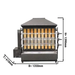 Gril na drevené uhlie s 3 ražňami pre 15 kurčiat - 1350 x 610 x 1390 mm