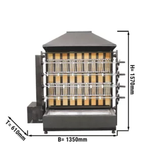 Gril na drevené uhlie so 4 ražňami pre 20 kurčiat - 1350 x 610 x 1570 mm