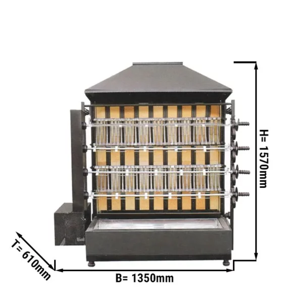 Gril na drevené uhlie so 4 ražňami pre 20 kurčiat - 1350 x 610 x 1570 mm
