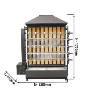 Gril na drevené uhlie s 5 ražňami pre 30 kurčiat - 1450 x 610 x 1750 mm
