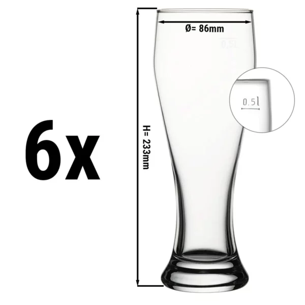(6 kusov) pohár na pšeničné pivo - BEER SPECIALS - 665 ml - kalibrované na 500 ml