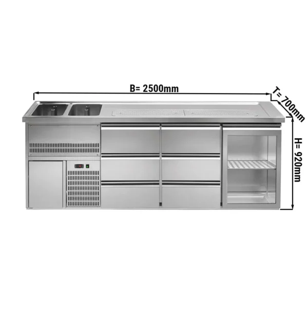 Pivný bar PREMIUM PLUS - 2500 x 700 mm - 1 dvierka a 6 zásuviek
