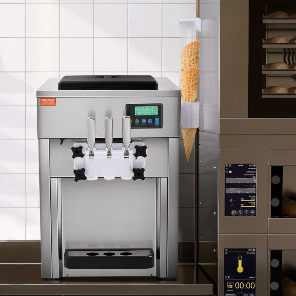 Komerčný výrobník zmrzliny VEVOR, 1800 W, 3 príchute, doska stroja na mäkkú zmrzlinu, 2 x 4 l lievik, 2 x 1,8 l valec - Image 6