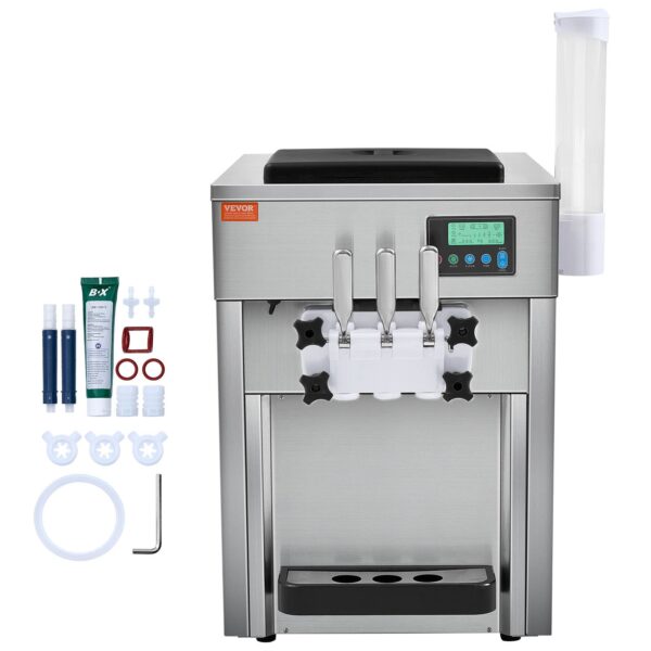 Komerčný výrobník zmrzliny VEVOR, 1800 W, 3 príchute, doska stroja na mäkkú zmrzlinu, 2 x 4 l lievik, 2 x 1,8 l valec - Image 5