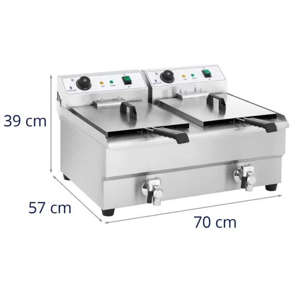 Fritéza - dvojitá - elektrická - 2 x 16 litrov - s vypúšťacím kohútikom - Image 9
