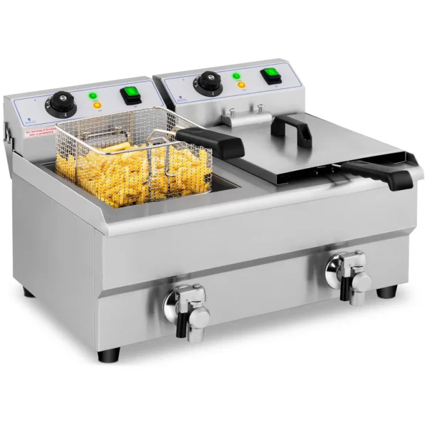 Fritéza - elektrická - 2 x 10 l - vypúšťacie kohútiky - 230 V