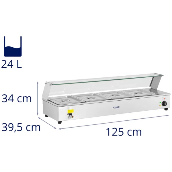 Bain Marie - vrátane 4 gastronádob 1/2 - vypúšťací kohútik - krycie sklo - Image 8