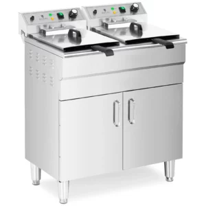 Dvojitá elektrická fritéza - 26 l - 10 000 W - vypúšťací kohút - studená zóna - spodná skrinka