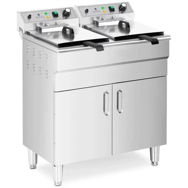 Dvojitá elektrická fritéza - 26 l - 10 000 W - vypúšťací kohút - studená zóna - spodná skrinka