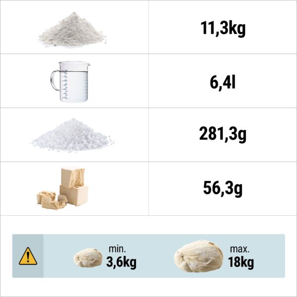 Stroj na cesto - 22 litrov / 18 kg - s pevnou misou - funkcia časovača - Image 10