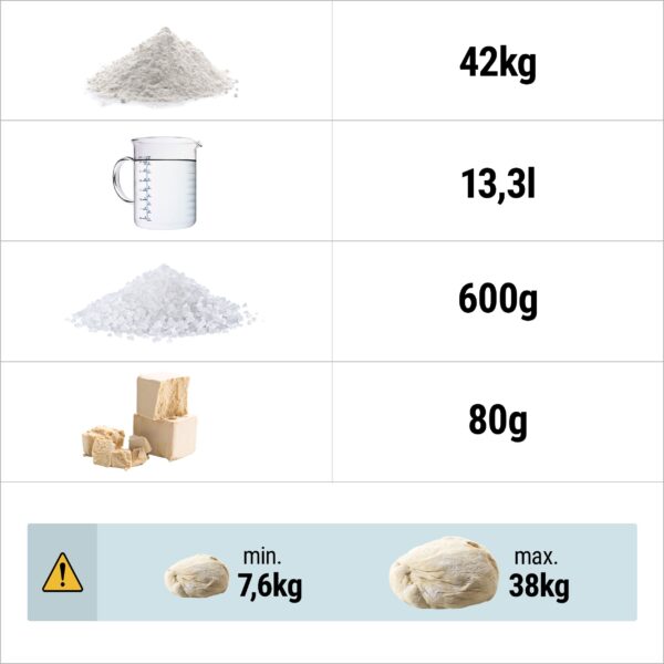 Hnetací stroj na cesto - 42 litrov / 38 kg - 1 rýchlosť - odnímateľná misa a sklopné miešadlo - funkcia časovača - Image 9