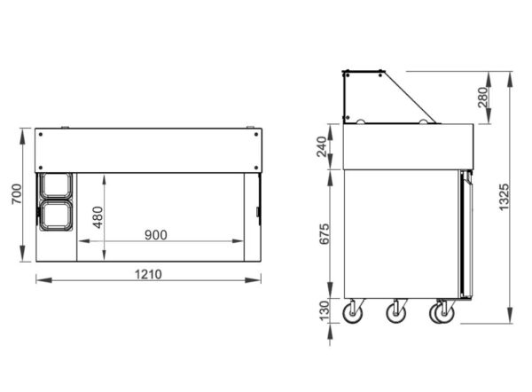 Prípravný stôl - 2 dvierka - pre 9x 1/6 GN nádoby - vrátane krepovačky a natierača cesta - Image 10