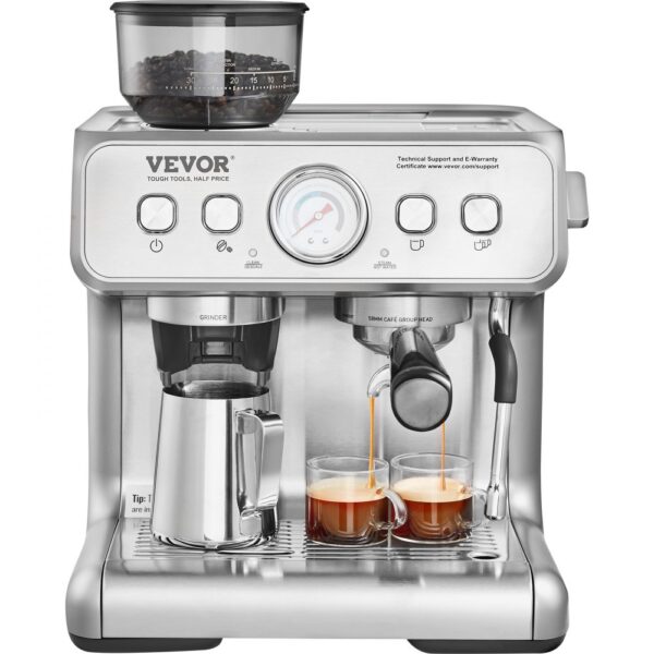Espresso kávovar VEVOR s mlynčekom / 15 barový poloautomatický espresso stroj s napeňovačom mlieka, parnou tryskou, - Image 7