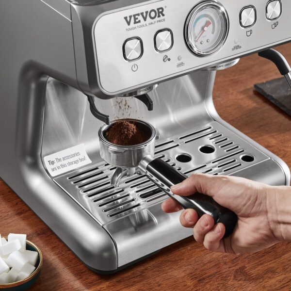Espresso kávovar VEVOR s mlynčekom / 15 barový poloautomatický espresso stroj s napeňovačom mlieka, parnou tryskou, - Image 6