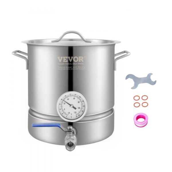 VEVOR varná kanvica na varenie piva systém varenia piva 18,92 L sada na varenie piva rmutovací kotol 280 x 290 mm, nerezové varné systémy piva s dvojitým zobrazením teploty, systém varenia piva, vhodné pre pivo, červené vína atď.