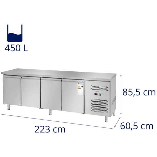 Chladiaci stôl - 450 l - 4 priehradky - 227 x 64 cm - Trieda B - ušľachtilá oceľ - Royal Catering - Image 2