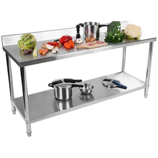 Pracovný stôl z ušľachtilej ocele - 200 x 60 cm - s lemom - 160 kg nosnosť - Image 6