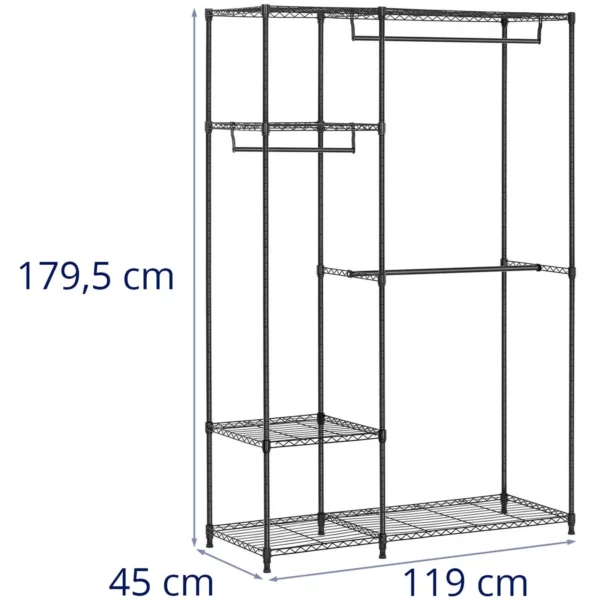 Kovový vešiak na oblečenie - 120 x 45 x 179,5 cm - 270 kg - čierny - Image 2