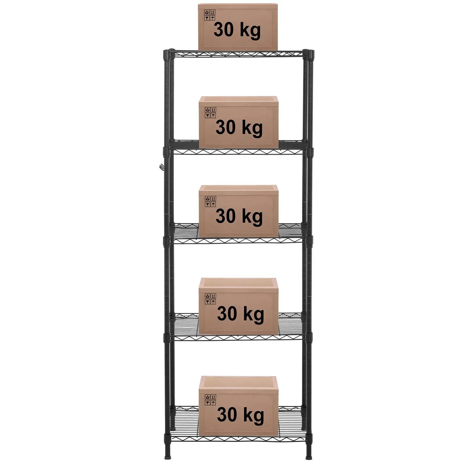 Kovový regál - 55 x 45 x 150 cm - 150 kg - čierny – Obrázok 3