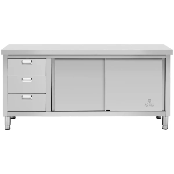 Nerezová pracovná skrinka - 180 x 70 x 85 cm - Royal Catering - nosnosť 600 kg 3 zásuvky - Image 3