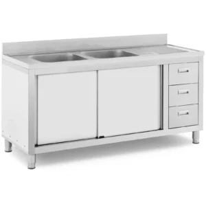 Drezová skriňa - 2 drezy - Royal Catering - ušľachtilá oceľ - 400 x 400 x 300 mm