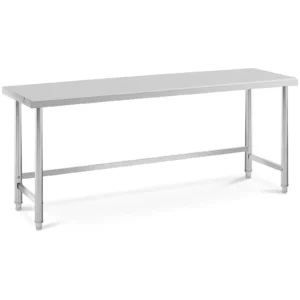 Pracovný stôl z nehrdzavejúcej ocele - 200 x 70 cm - lem - nosnosť 95 kg