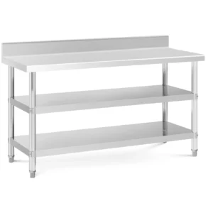 Pracovný stôl z nehrdzavejúcej ocele - s lemom - 150 x 60 x 16,5 cm - 226 kg - 2 police - Royal Catering
