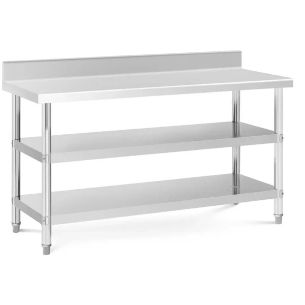 Pracovný stôl z nehrdzavejúcej ocele - s lemom - 150 x 60 x 16,5 cm - 226 kg - 2 police - Royal Catering