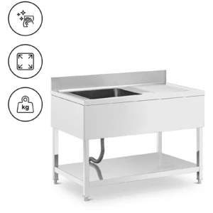 Drezový stôl - 1 misa - nehrdzavejúca oceľ - 120 x 70 x 97 cm - Royal Catering
