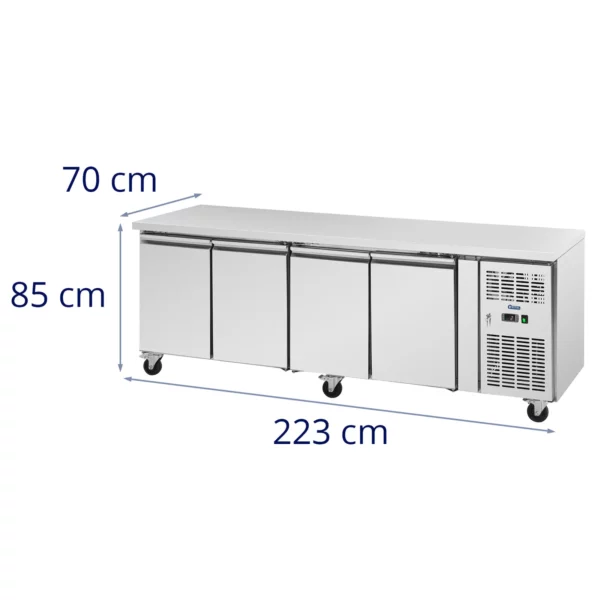 Chladiaci stôl na kolieskach - 550 l - 4 priehradky - 223 x 70 cm - Trieda B - ušľachtilá oceľ - Royal Catering - Image 2