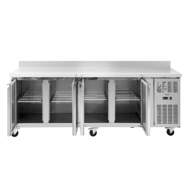 Chladiaci stôl na kolieskach - 550 l - 4 priehradky - 223 x 70 cm - trieda B - zadný panel - ušľachtilá ocel - Royal Catering - Image 3