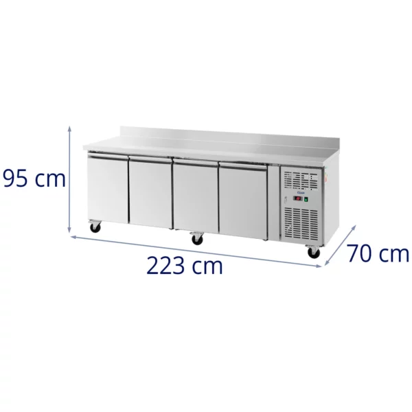 Chladiaci stôl na kolieskach - 550 l - 4 priehradky - 223 x 70 cm - trieda B - zadný panel - ušľachtilá ocel - Royal Catering - Image 2