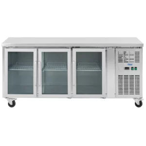 Chladiaci stôl na kolieskach - 410 l - 3 sklenené dvere - 179,5 x 73 cm - Trieda B - ušľachtilá oceľ - Royal Catering