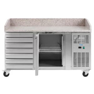 Chladiaci stôl na kolieskach - 165 l - 1 priehradka - 7 zásuviek - 151 x 80 cm - trieda B - ušľachtilá oceľ - Royal Catering