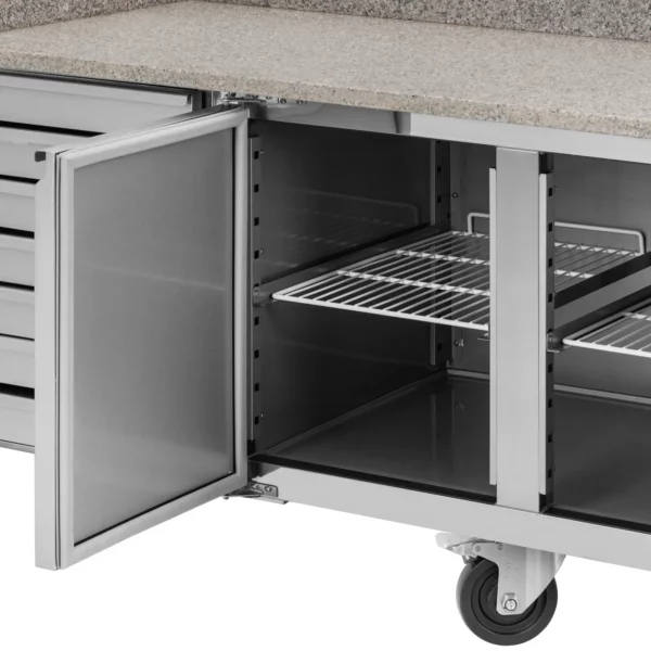 Chladiaci stôl na kolieskach - 390 l - 2 priehradky - 7 zásuviek - 202 x 80 cm - trieda B - ušľachtilá oceľ - Royal Catering - Image 4