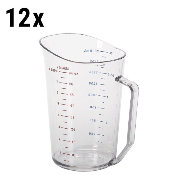 (12 kusov) CAMBRO | CAMWEAR® - Polykarbonátová odmerka so stupnicou - 2 litre - Číry