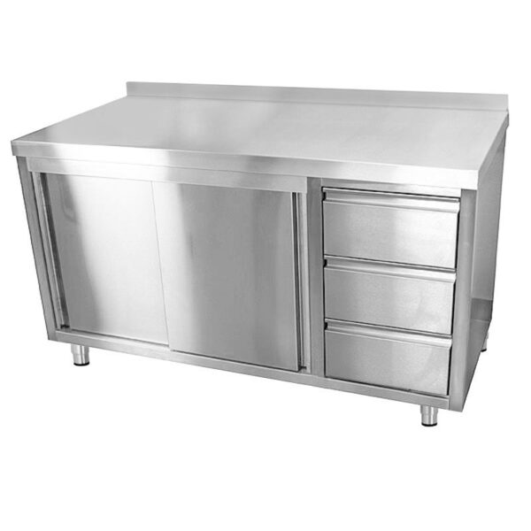 Pracovná skriňa z nehrdzavejúcej ocele ECO - 1800 x 700 mm - s 3 zásuvkami vpravo a podstavcom - Image 2