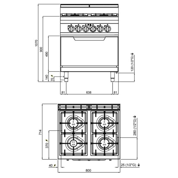 Plynový sporák - 21,5 kW - 4 horáky - vrátane elektrickej rúry statickej - 7,5 kW - Image 3