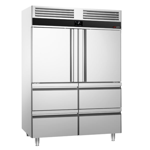 Nerezová chladnička PREMIUM - GN 2/1 - 1400 litrov - s 2 polovičnými dvierkami a 4 zásuvkami - Image 6