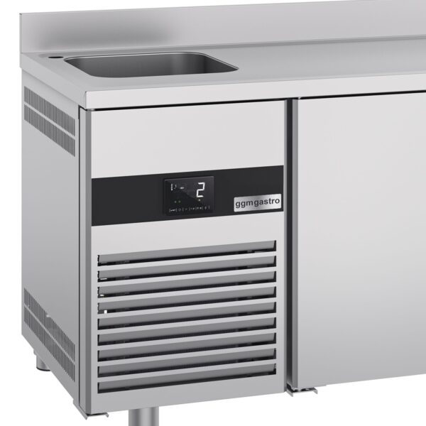 Chladiaci stôl PREMIUM - 1900x700mm - s 3 dvierkami, 1 umývadlom vľavo a podstavcom - Image 3