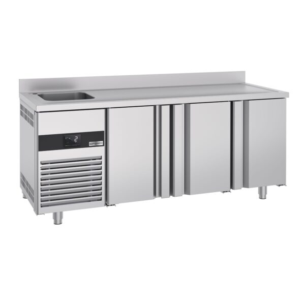 Chladiaci stôl PREMIUM - 1900x700mm - s 3 dvierkami, 1 umývadlom vľavo a podstavcom - Image 10