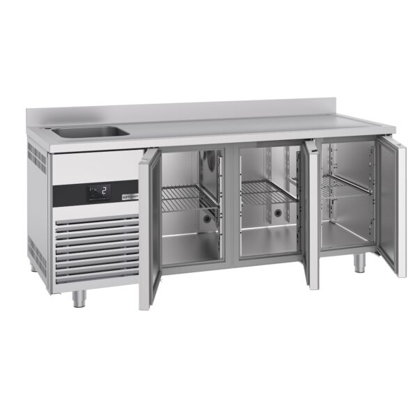 Chladiaci stôl PREMIUM - 1900x700mm - s 3 dvierkami, 1 umývadlom vľavo a podstavcom - Image 9